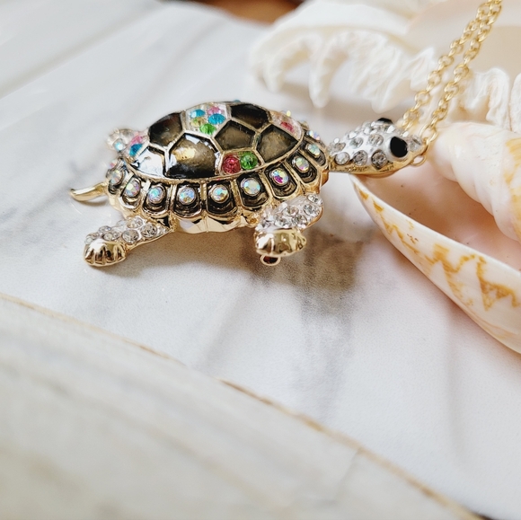 Brown Turtle in Multi-color  Rhinestones Brooch Pendant 4-in-1 Bonus *Nwt* - Picture 2 of 7